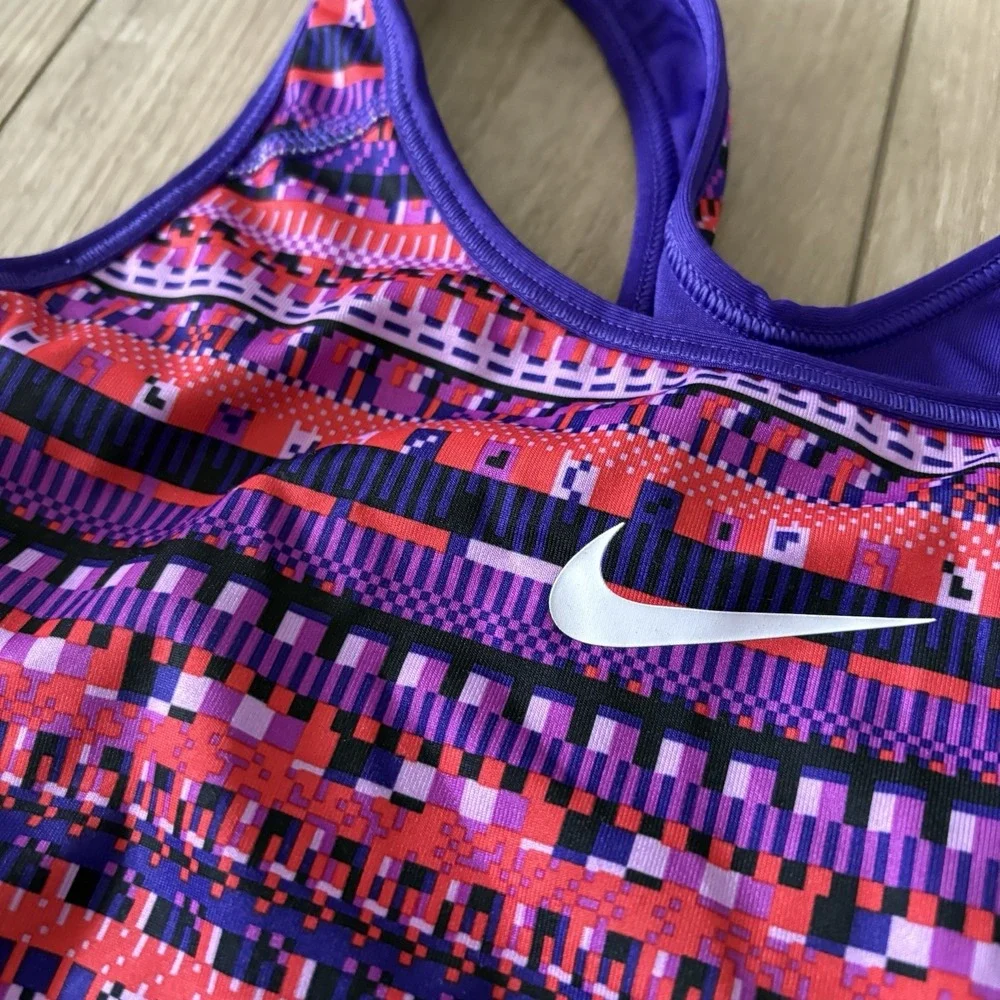 Nike Pro Dri Fit Sports Bra Womens Medium M Aztec‎ Purple Swoosh Removable Pads
